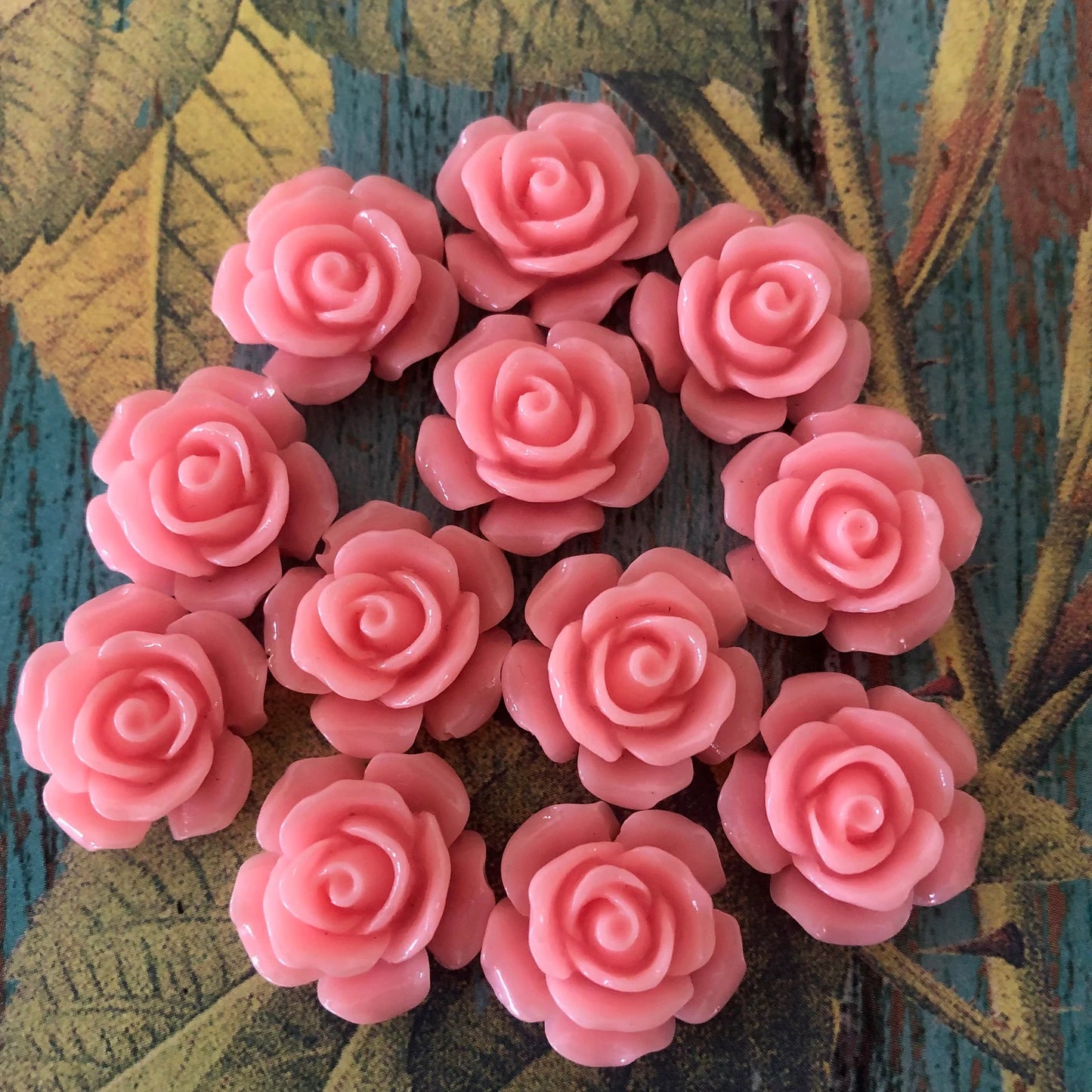 12 Resin Coral Roses - 14 mm Cabochon Supply - Scrapbooking, Jewelry, Kawaii, Collage Flowers Floral Pink Orange