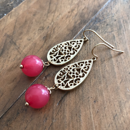 Pink and Gold Bubble Gum Drop Earrings