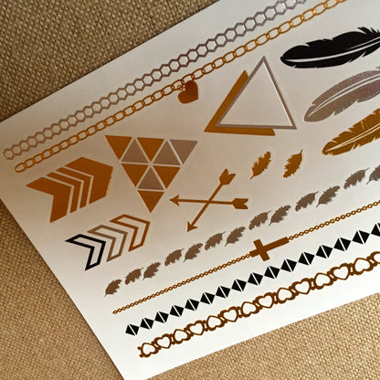 Metallic Temporary Tattoos ~ Black, Silver and Gold