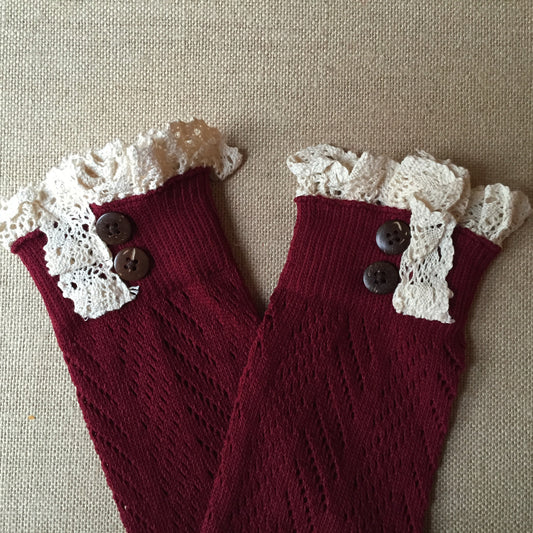 Knit and Crochet Boot Cuff ~ Burgundy