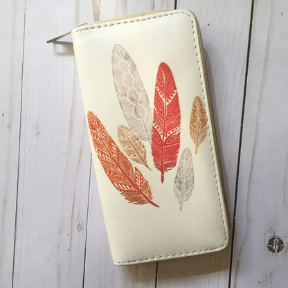 Feather wallet coral lvory illustration