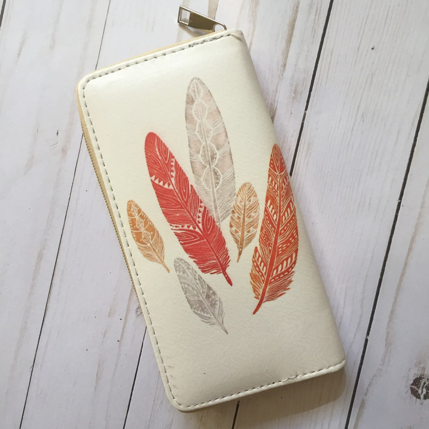 Feather Wallet - Coral Orange, Tan and Gray