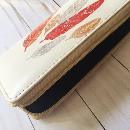Feather Wallet - Coral Orange, Tan and Gray