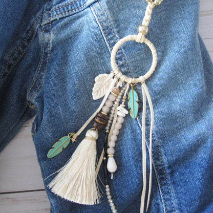 Ivory Tassel and Feather Necklace - Extra long