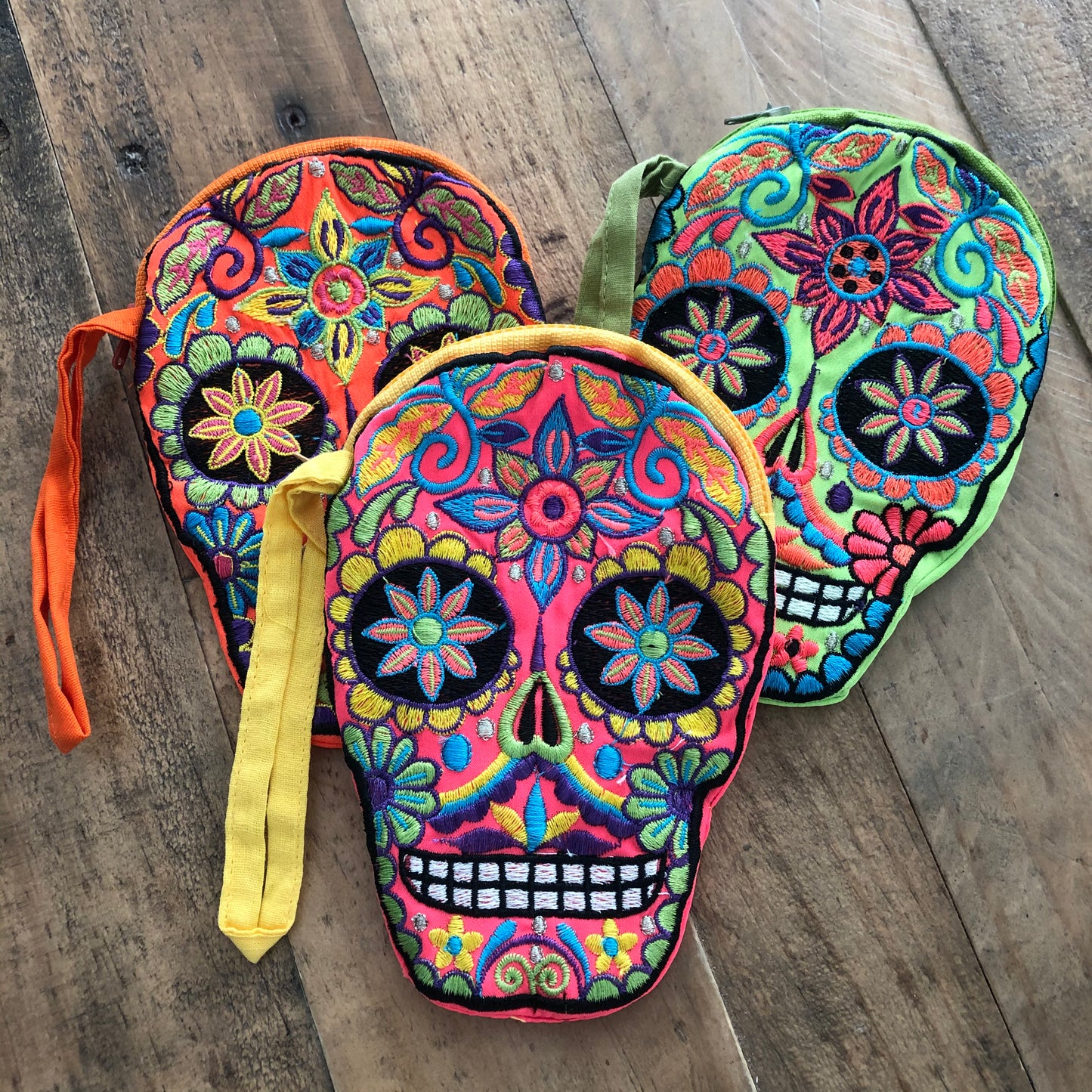 Green Skull Dia de los Muertos Embroidered Coin Purse Day of the Dead