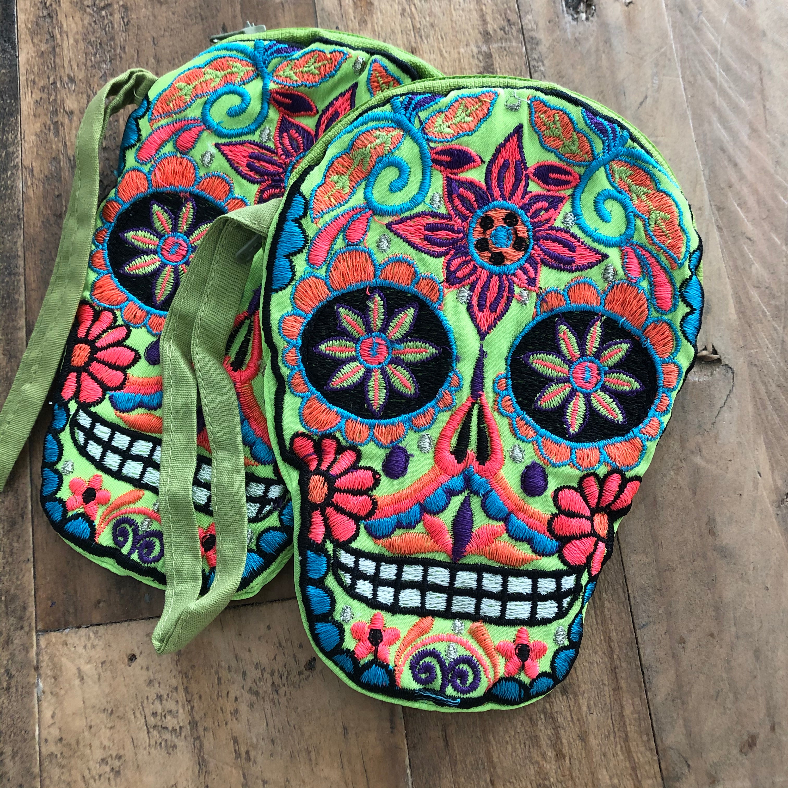 Green Skull Dia de los Muertos Embroidered Coin Purse Day of the Dead –  glittered hippie