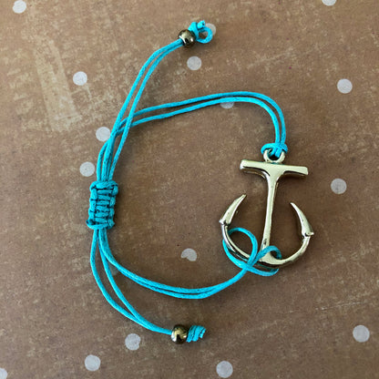 Turquoise Anchor Slider Hemp Charm Bracelet Macrame
