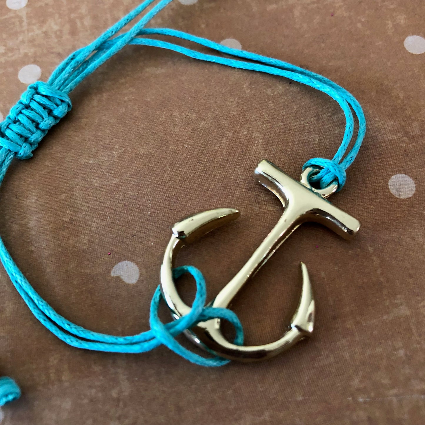 Turquoise Anchor Slider Hemp Charm Bracelet Macrame
