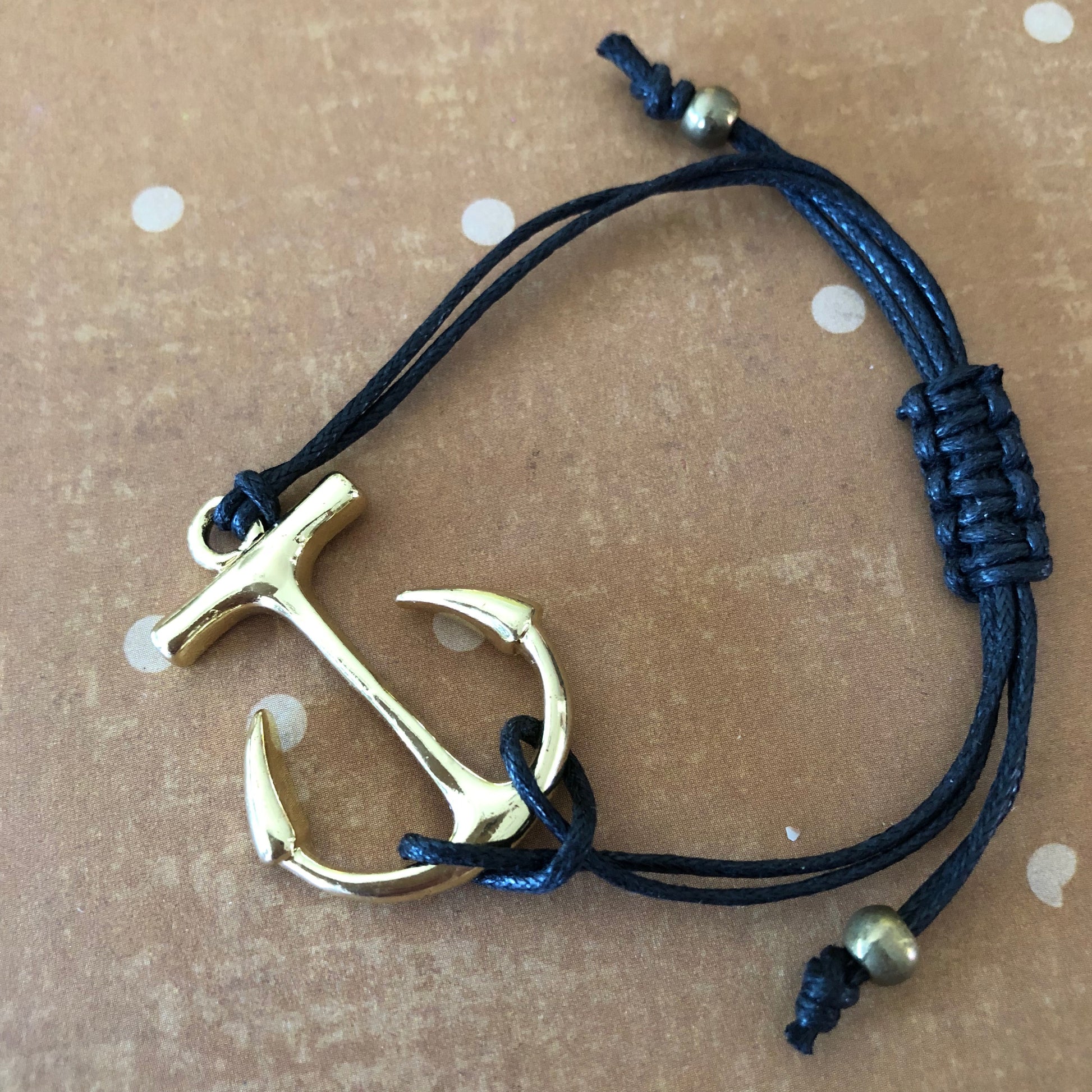 Black Anchor Slider Hemp Charm Bracelet Macrame