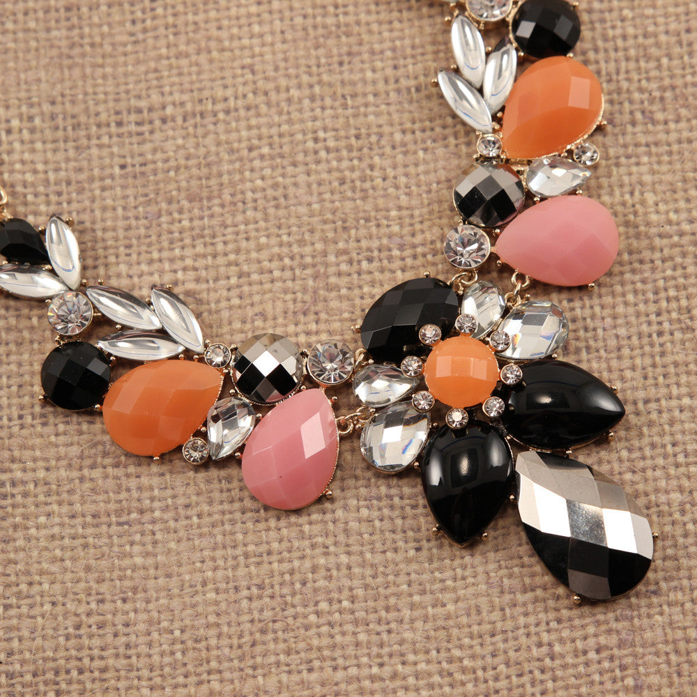 Rhinestone Necklace ~ Pink, Black and Coral