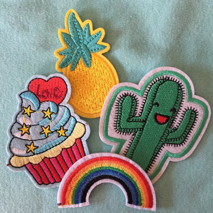 Summer Fun Patch Set 4 pieces Cactus Pineapple Rainbow Cupcake