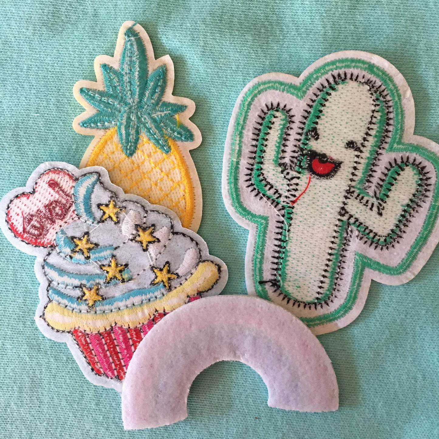 Summer Fun Patch Set 4 pieces Cactus Pineapple Rainbow Cupcake