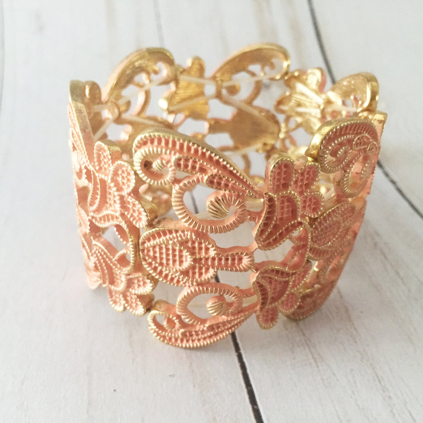 Lace Filigree Bracelet ~ Peach and Gold