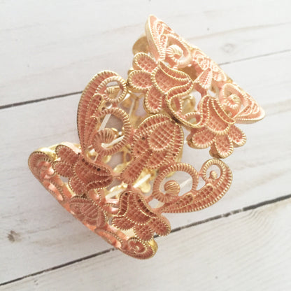 Lace Filigree Bracelet ~ Peach and Gold