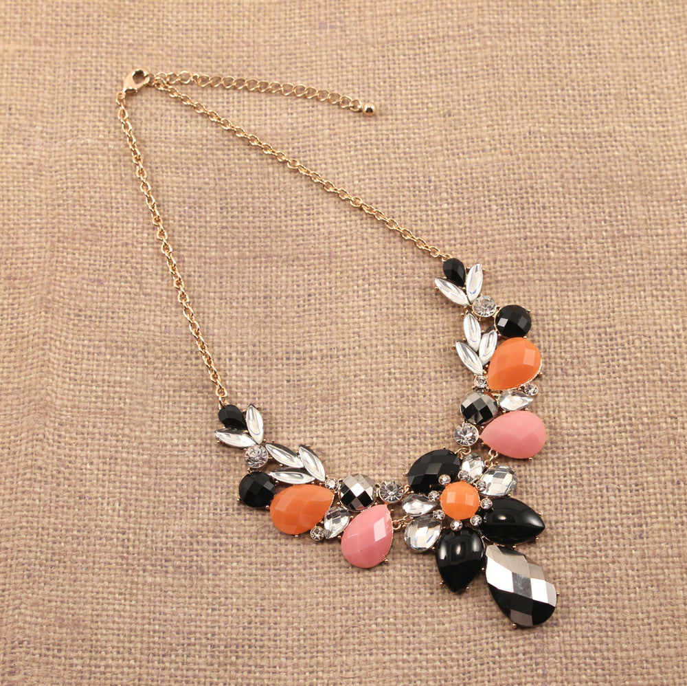 Rhinestone Necklace ~ Pink, Black and Coral