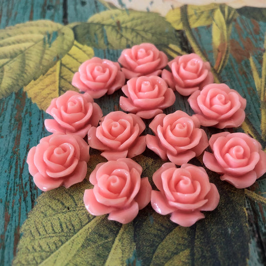 12 Resin Coral Roses - 14 mm Cabochon Supply - Scrapbooking, Jewelry, Kawaii, Collage Flowers Floral Pink Orange