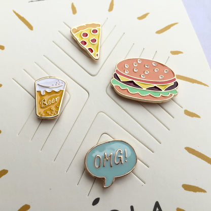 Flair Pins :: Pizza, Beer, Hamburger, OMG