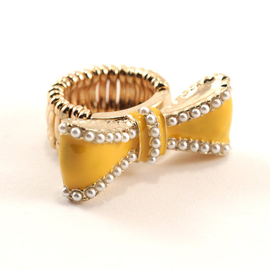 Bow Ring ~ Yellow, Gold and Pearl